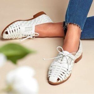 Sam Edelman Rishel Woven White Leather Lace-Up
Fisherman Flat Loafers Size 8.5 M